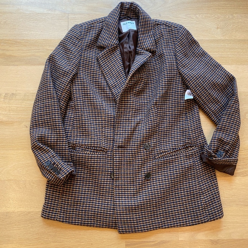Old Navy Brown and Blue Houndstooth Blazer Large